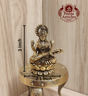 Premium Brass Saraswati Statue 3 Inch poojaarticles