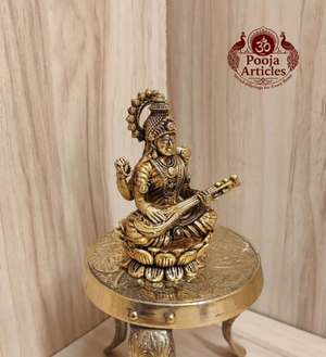 Premium Brass Saraswati Statue 3 Inch poojaarticles
