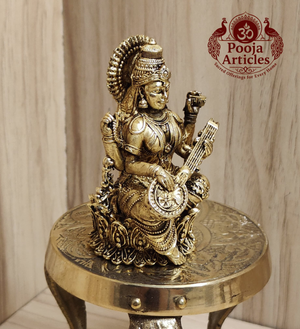 Premium Brass Saraswati Idol 3 Inch Pooja Articles
