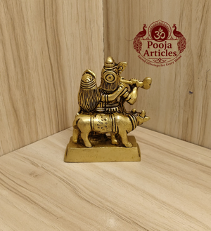 Brass Radha Krishna with Cow Idol 3.2 Inch