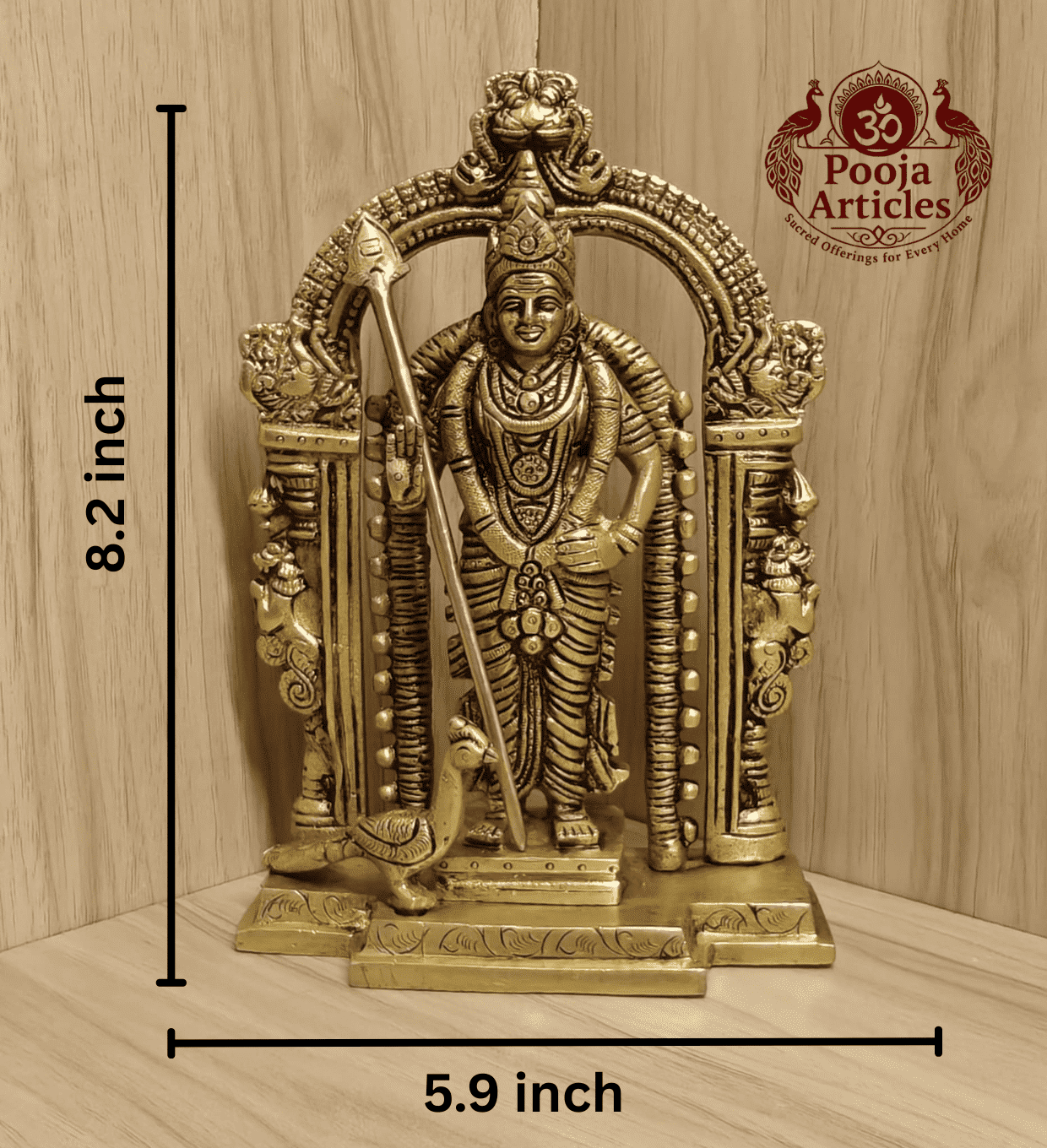 Brass Lord Murugan Statue 8.2 Inch