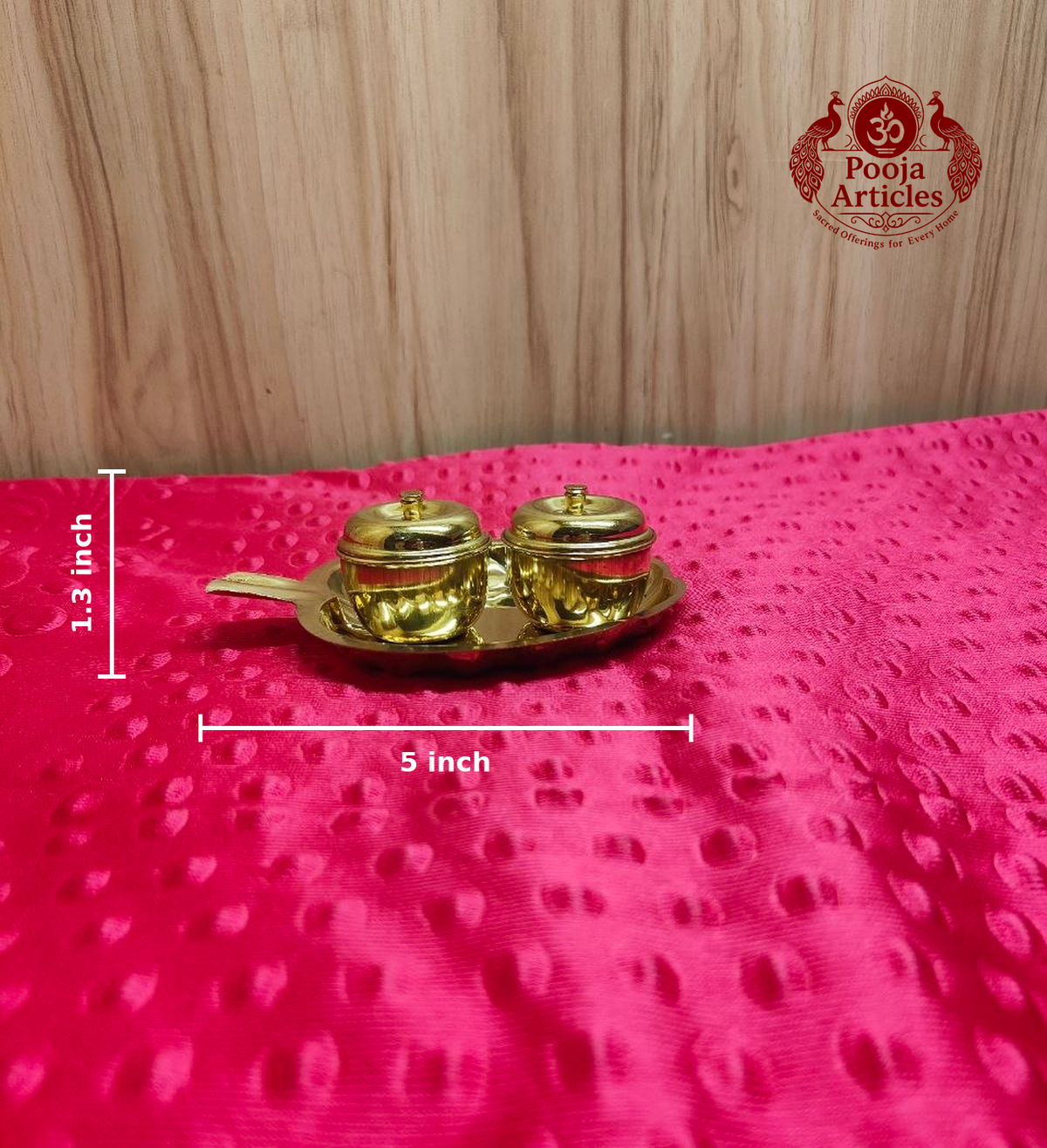 Brass Apple Shaped Haldi Kumkum Box 1.3 Inch - measurement view
