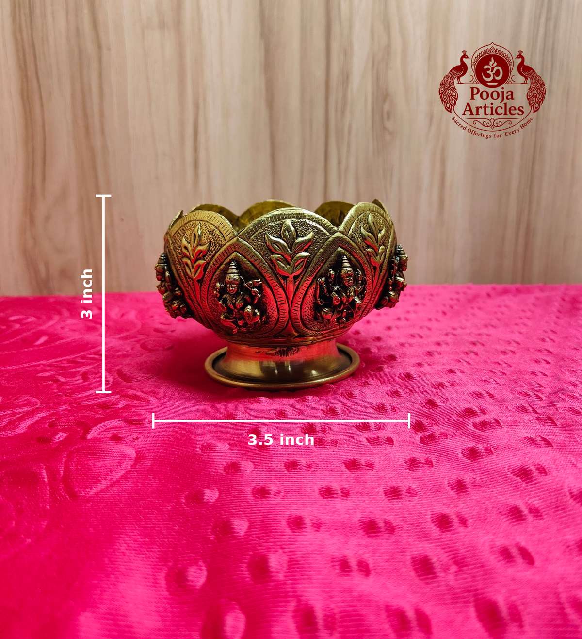 Brass Ashtalakshmi Lotus Bowl 3 Inch - measurement view
