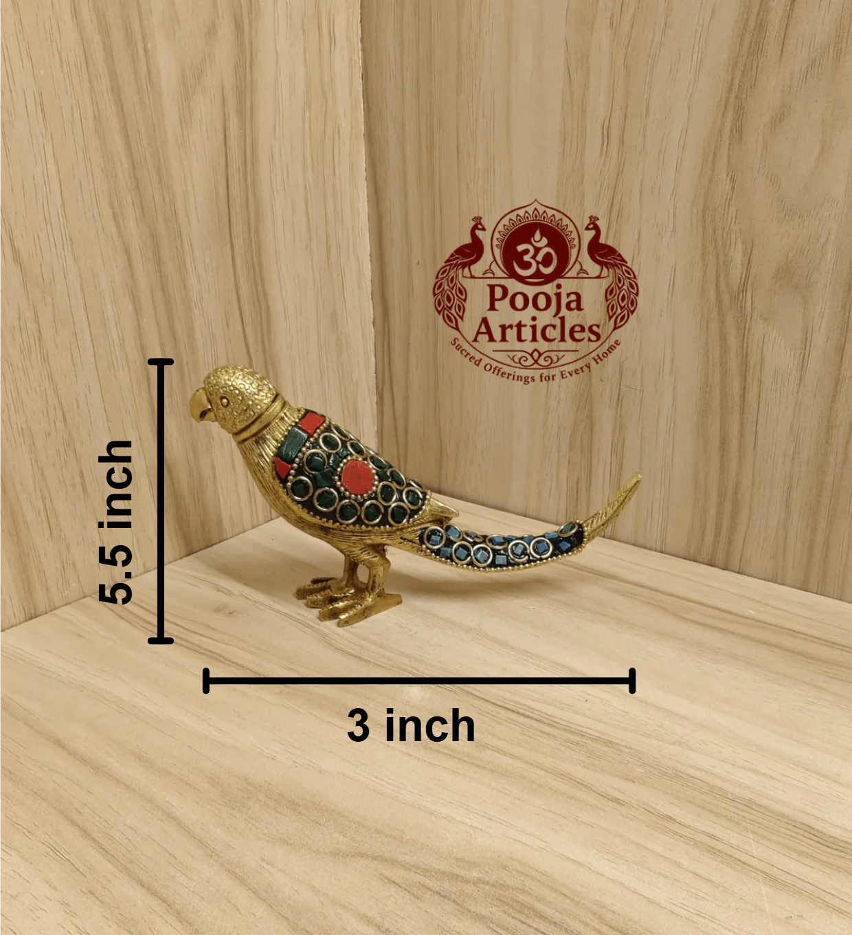 Brass Color Parrot Statue 3 Inch