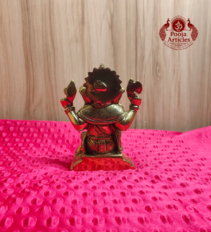 Brass Ganesha Idol Seated on Scalloped Base 5.2 Inch