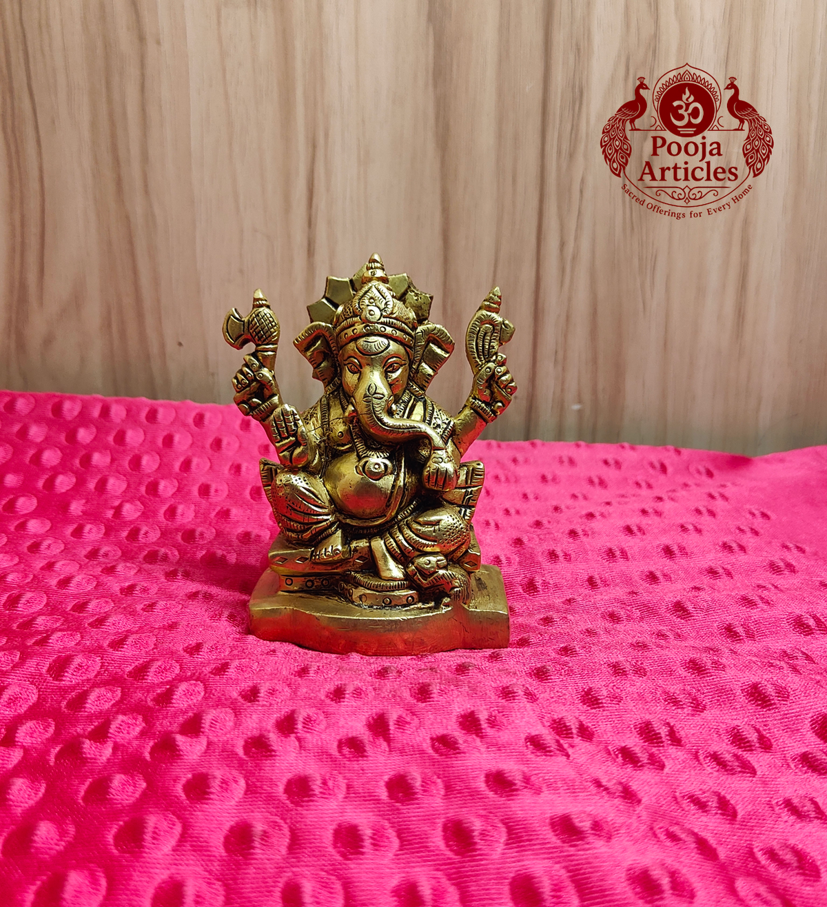 Brass Ganesha Idol with Prabha Halo 3.8 Inch
