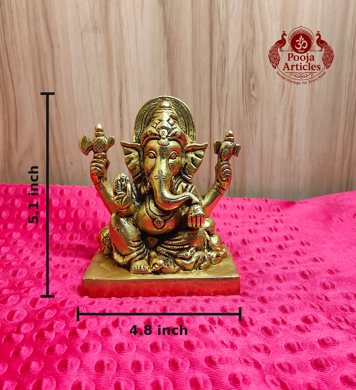 Brass Ganesha Idol with Prabha Halo 5.1 Inch