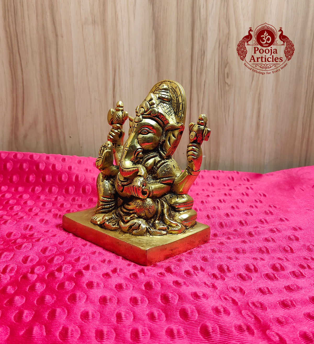 Brass Ganesha Idol with Prabha Halo 5.1 Inch