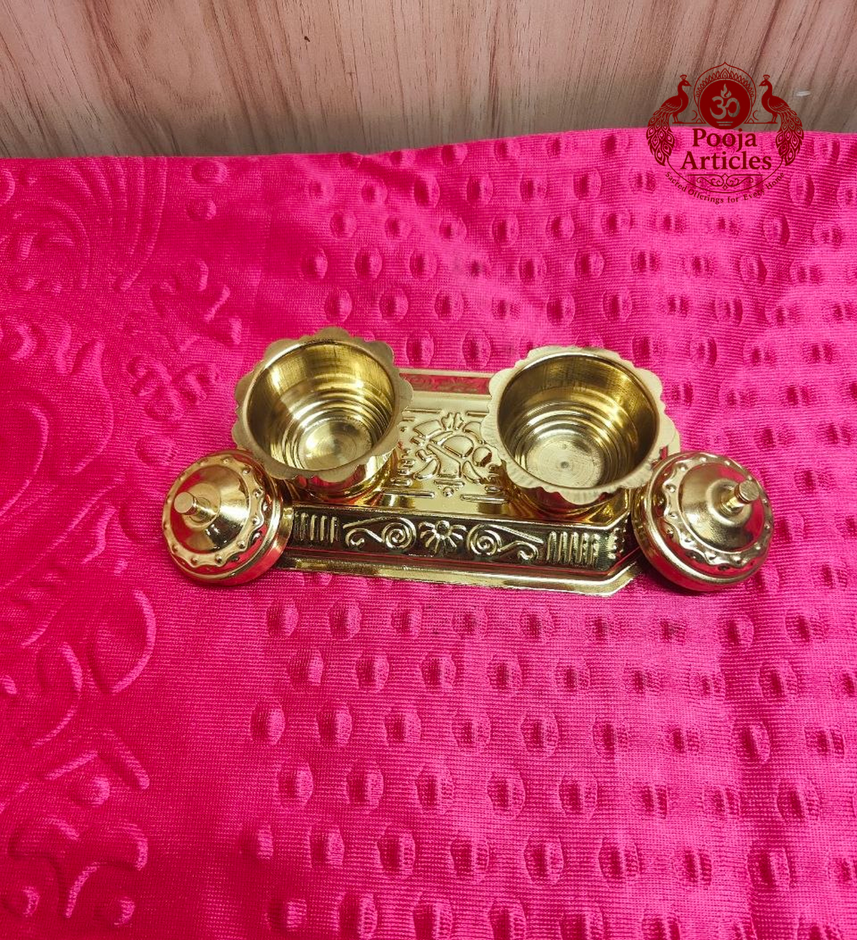 Brass Haldi Kumkum Holder Box with Lid and Base Tray 2.2 Inch 