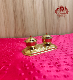 Brass Haldi Kumkum Holder Box with Lid and Base Tray 2.2 Inch 