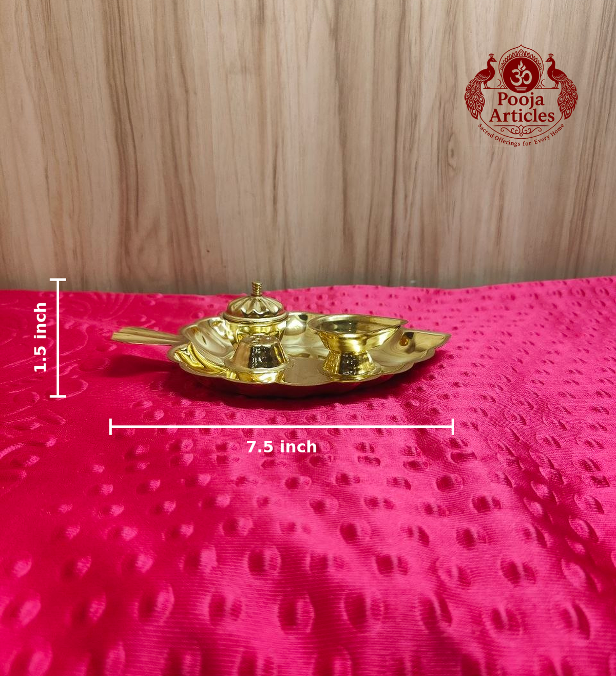 Brass Leaf-Shaped Pooja Set 1.5 Inch - measurement view
