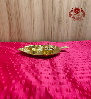 Brass Leaf-Shaped Pooja Set 1.5 Inch