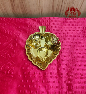 Brass Leaf-Shaped Pooja Set 1.5 Inch 