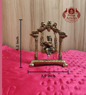 Brass Lord Krishna on Swing (Jhula) Idol Statue 4.2 inch