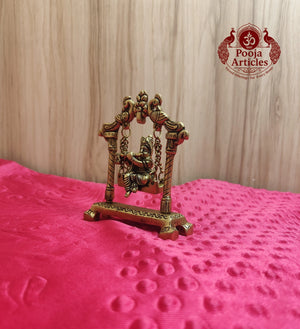 Brass Lord Krishna on Swing (Jhula) Idol Statue 4.2 inch