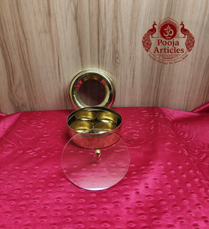 Brass Masala Box with Glass Lid 4.2 Inch - 