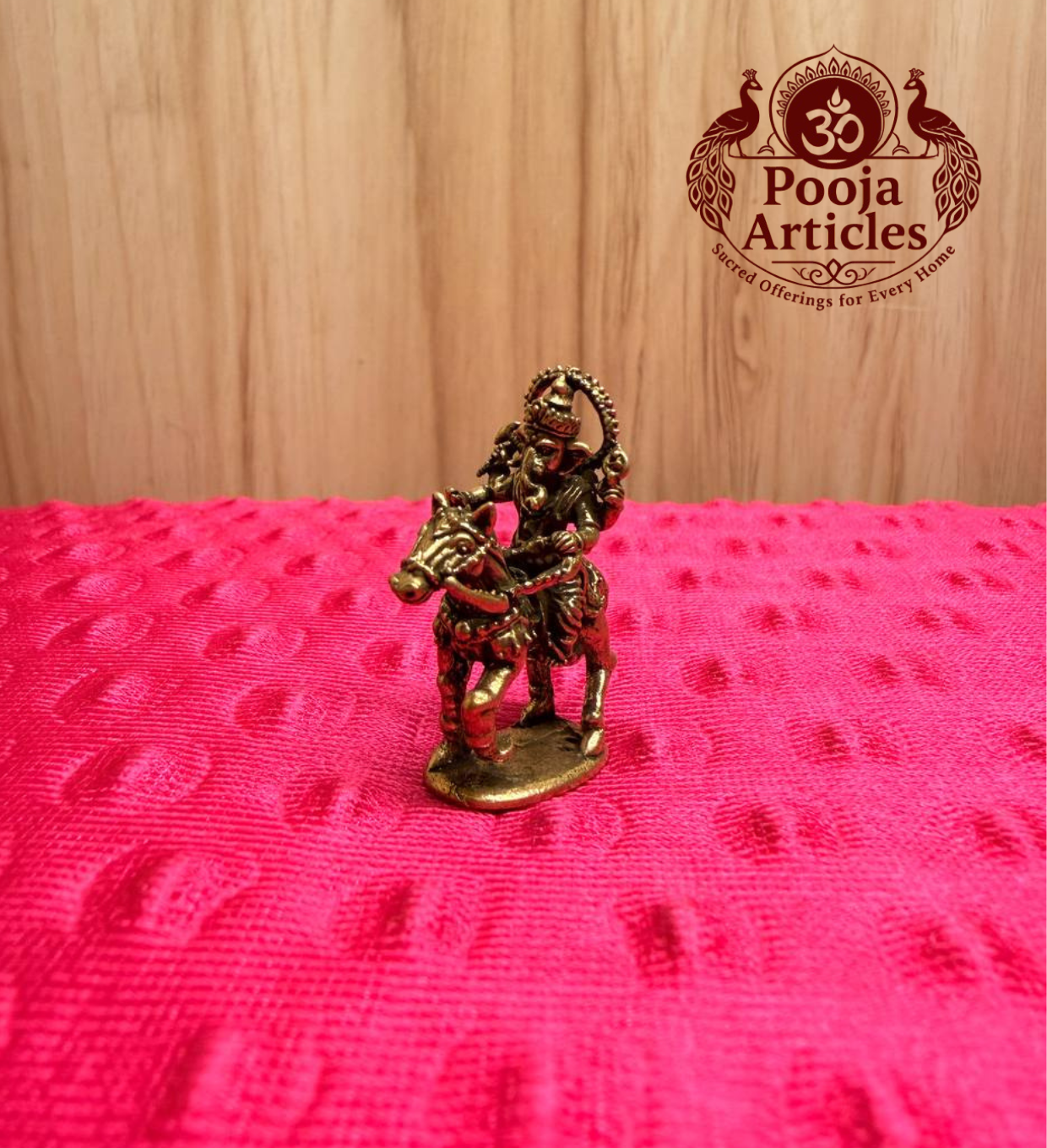 Brass Miniature Ganesha Riding a Horse 1.4 Inch