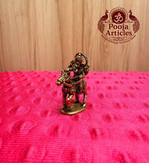 Brass Miniature Ganesha Riding a Horse 1.4 Inch