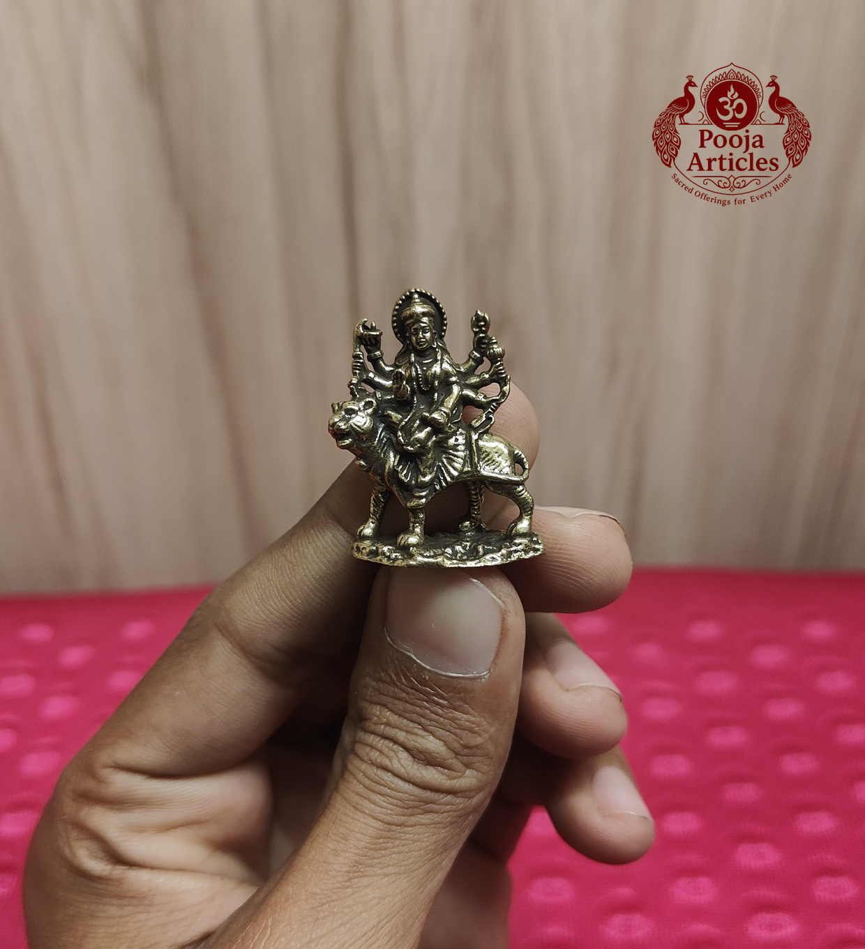 Miniature Brass Goddess Durga Idol - Front View