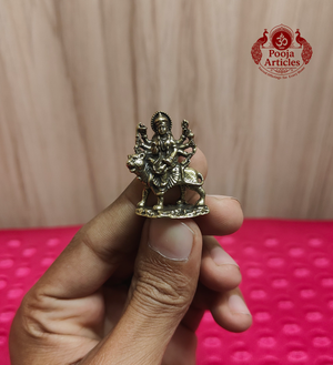 Miniature Brass Goddess Durga Idol - Front View