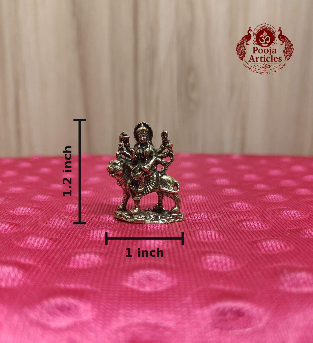Miniature Brass Goddess Durga Idol - Dimensions View