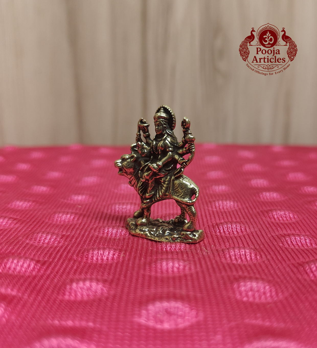 Miniature Brass Goddess Durga Idol - Side View