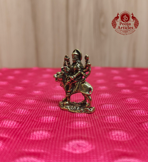 Miniature Brass Goddess Durga Idol - Side View