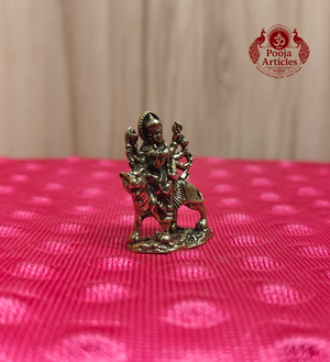 Miniature Brass Goddess Durga Idol - Three-quarter View