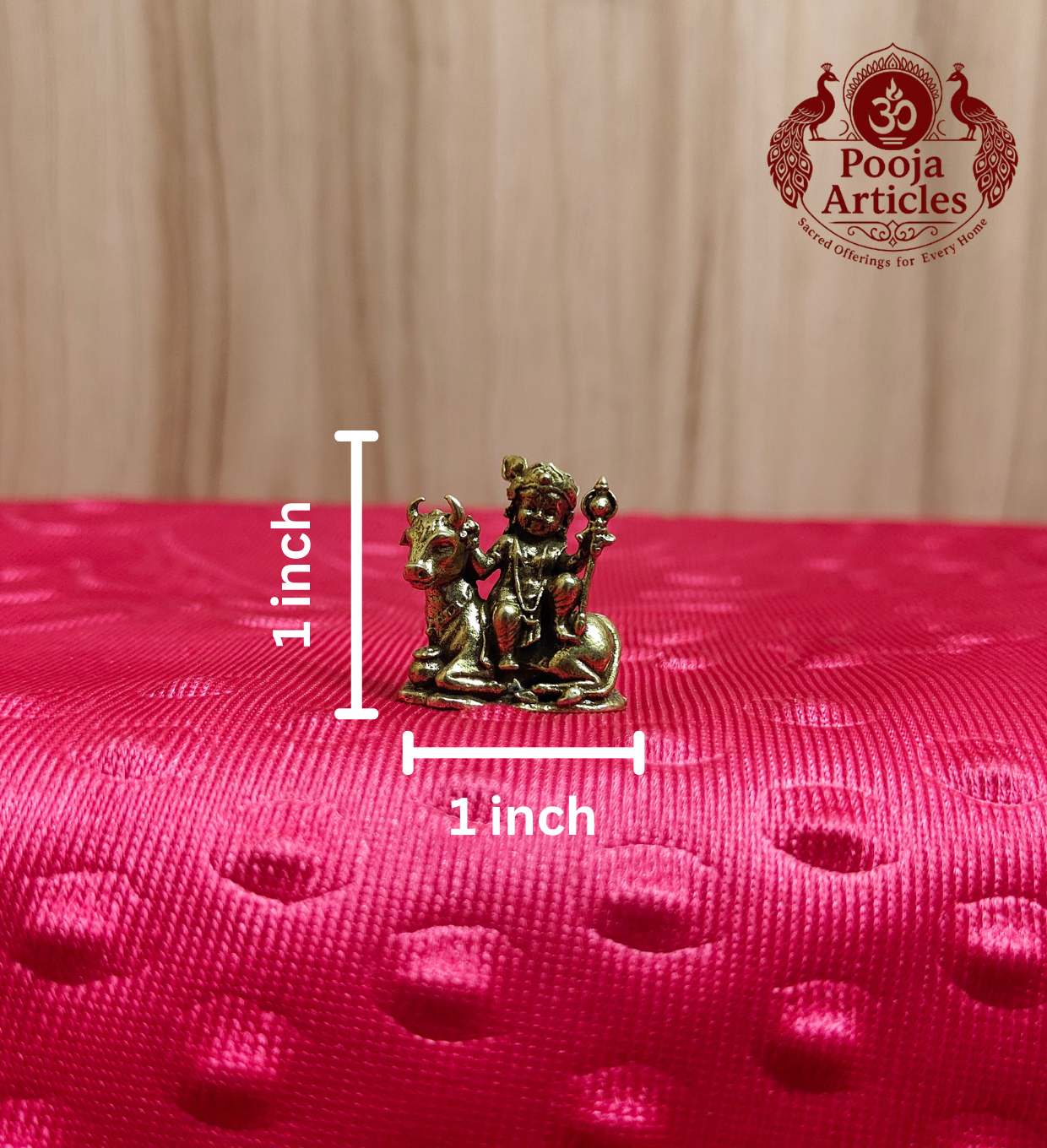 Brass Miniature Lord Krishna with Kamadhenu Cow 1 Inch - Dimensions 1x1 inch