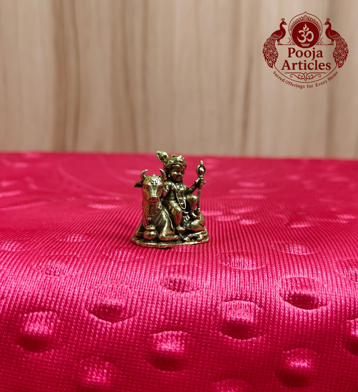 Brass Miniature Lord Krishna with Kamadhenu Cow 1 Inch - Front View