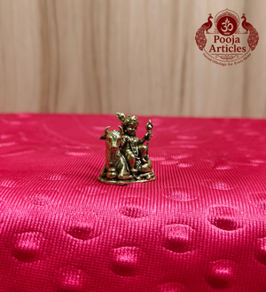 Brass Miniature Lord Krishna with Kamadhenu Cow 1 Inch - Front View