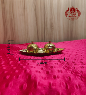 Brass Oval Two Cup KumKum Box 6 Inch