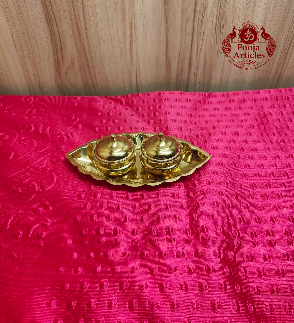 Brass Oval Two Cup Kumkum Box 1.6 Inch 