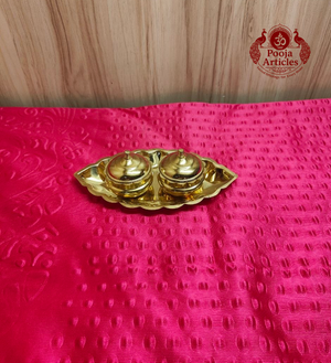Brass Oval Two Cup Kumkum Box 1.6 Inch 