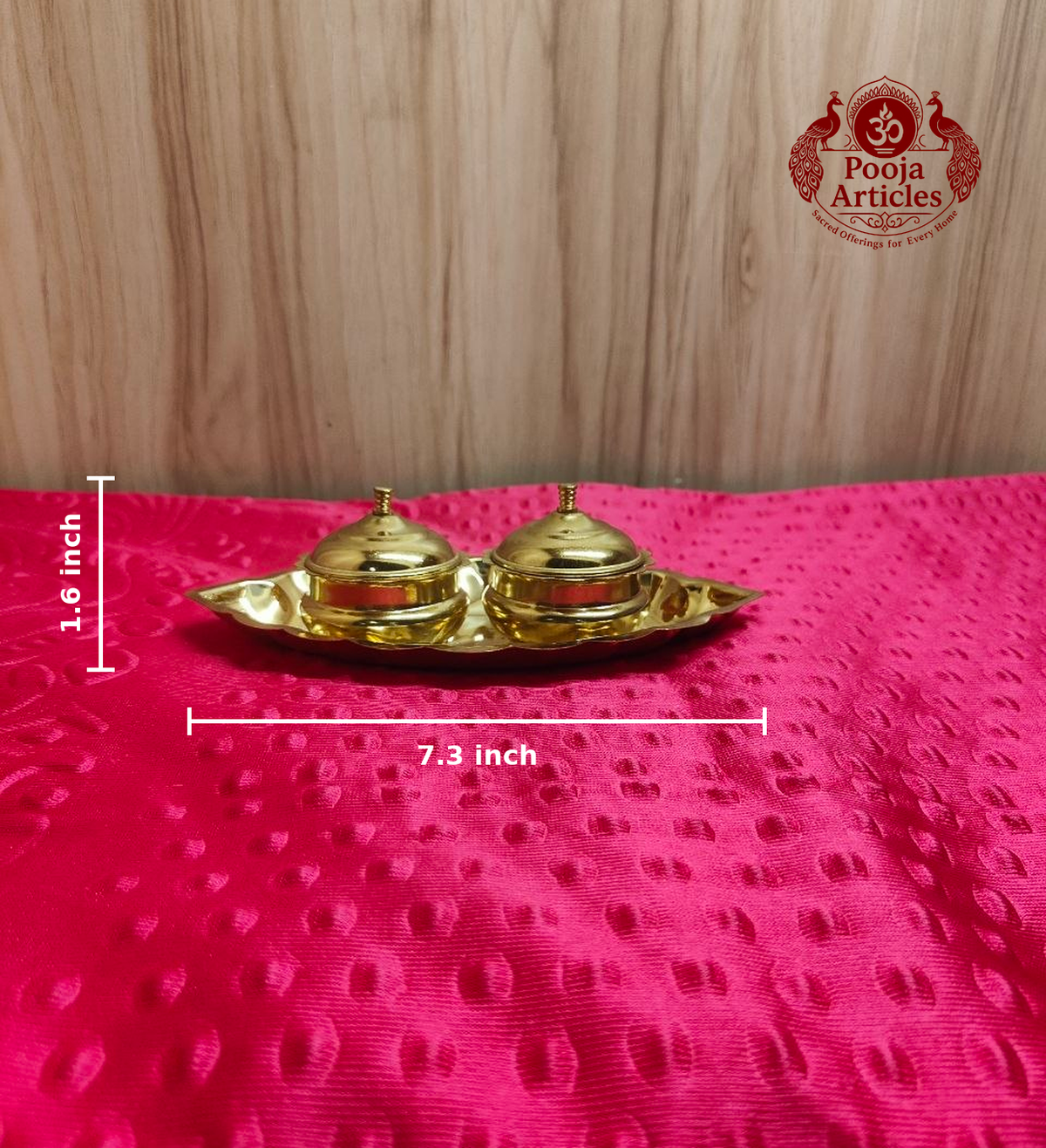 Brass Oval Two Cup Kumkum Box 1.6 Inch 