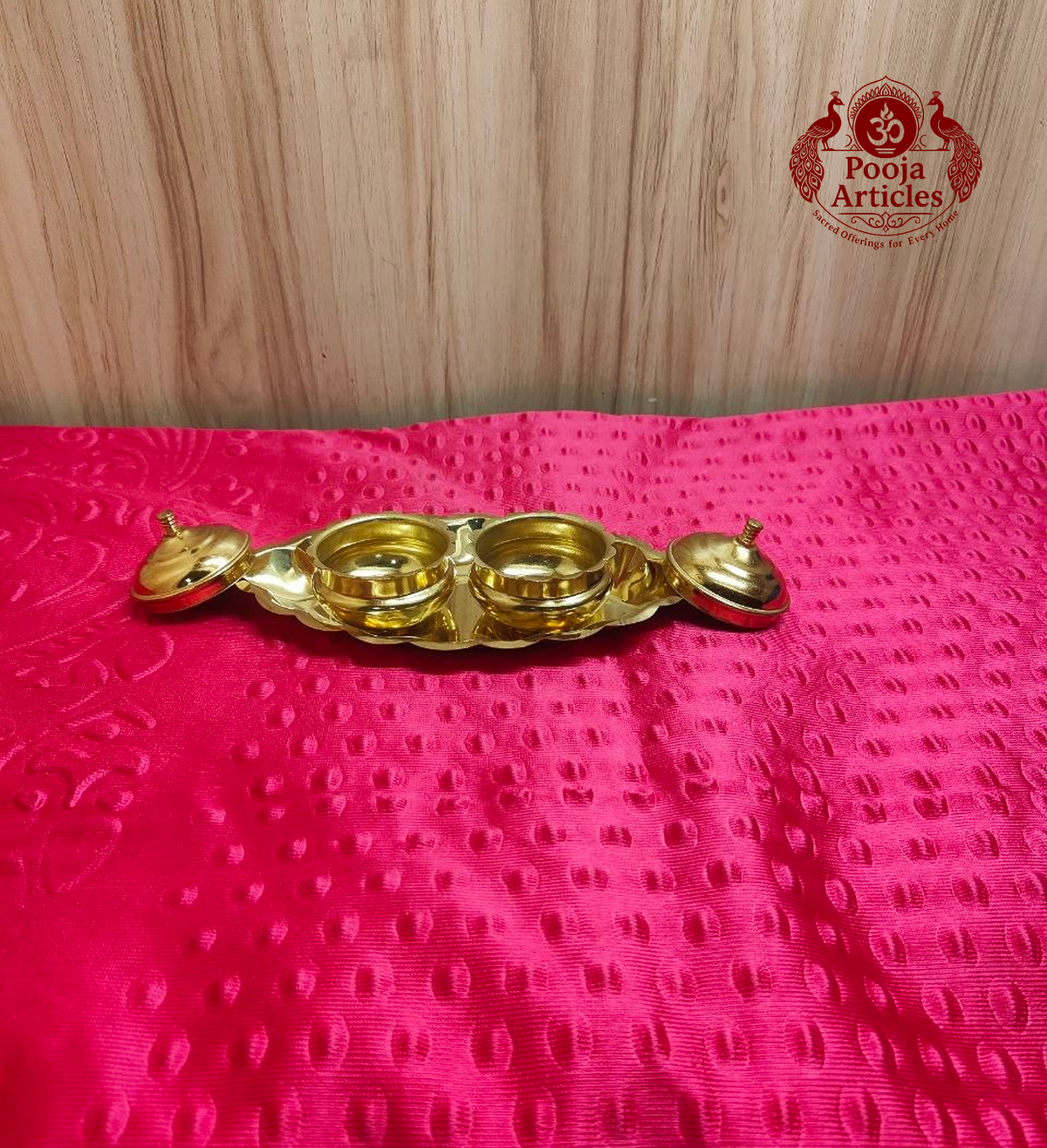 Brass Oval Two Cup Kumkum Box 1.6 Inch 