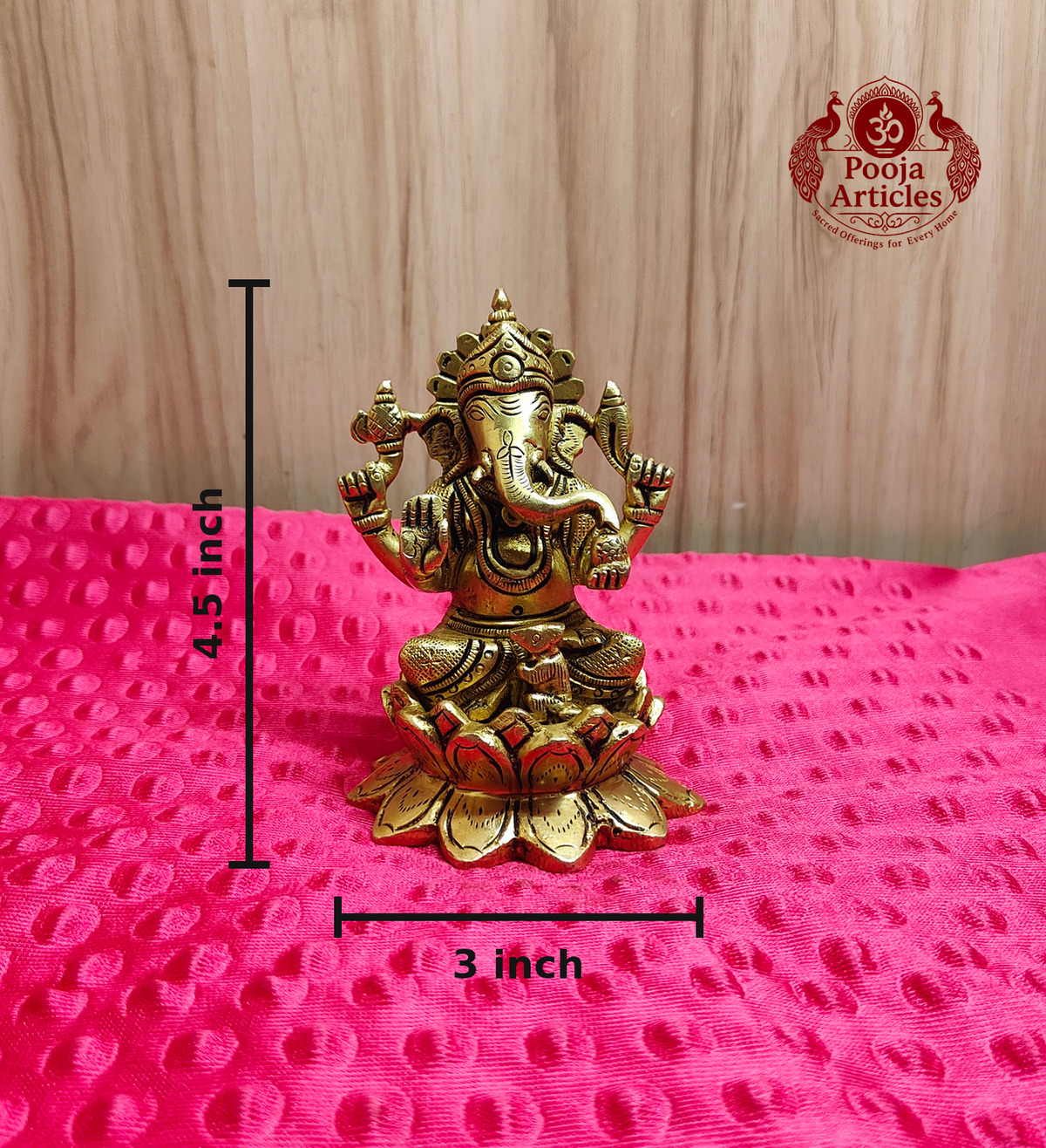 Brass Seated Ganesha on Lotus Idol 4.5 Inch