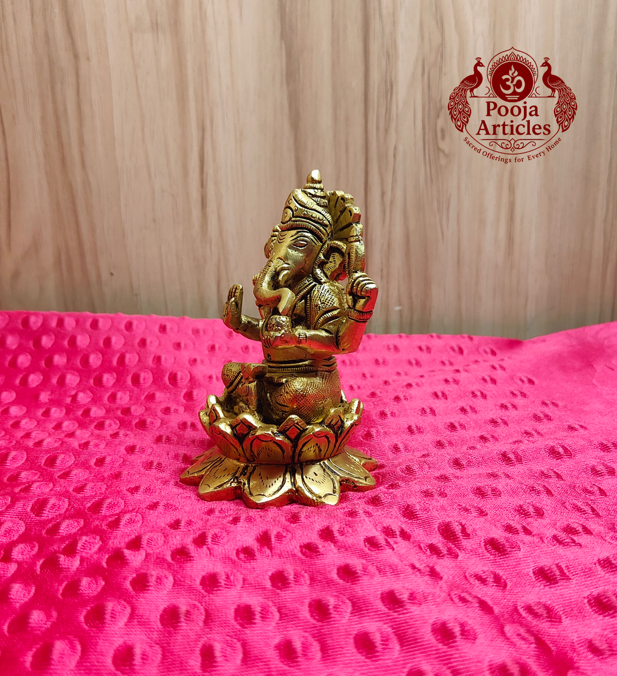 Brass Seated Ganesha on Lotus Idol 4.5 Inch
