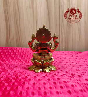Brass Seated Ganesha on Lotus Idol 4.5 Inch