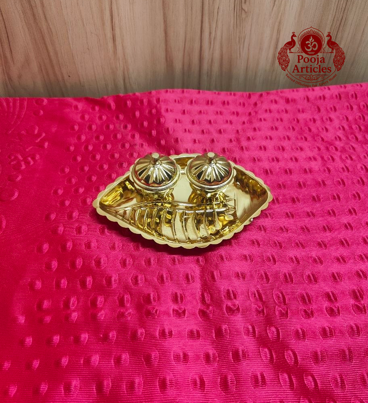Brass Shanku Two Cup Kumkum Box 1.5 Inch 