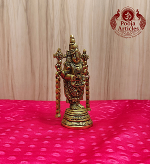 Premium Brass Tirupati Balaji Statue 5.7 inch - front view with dimensions