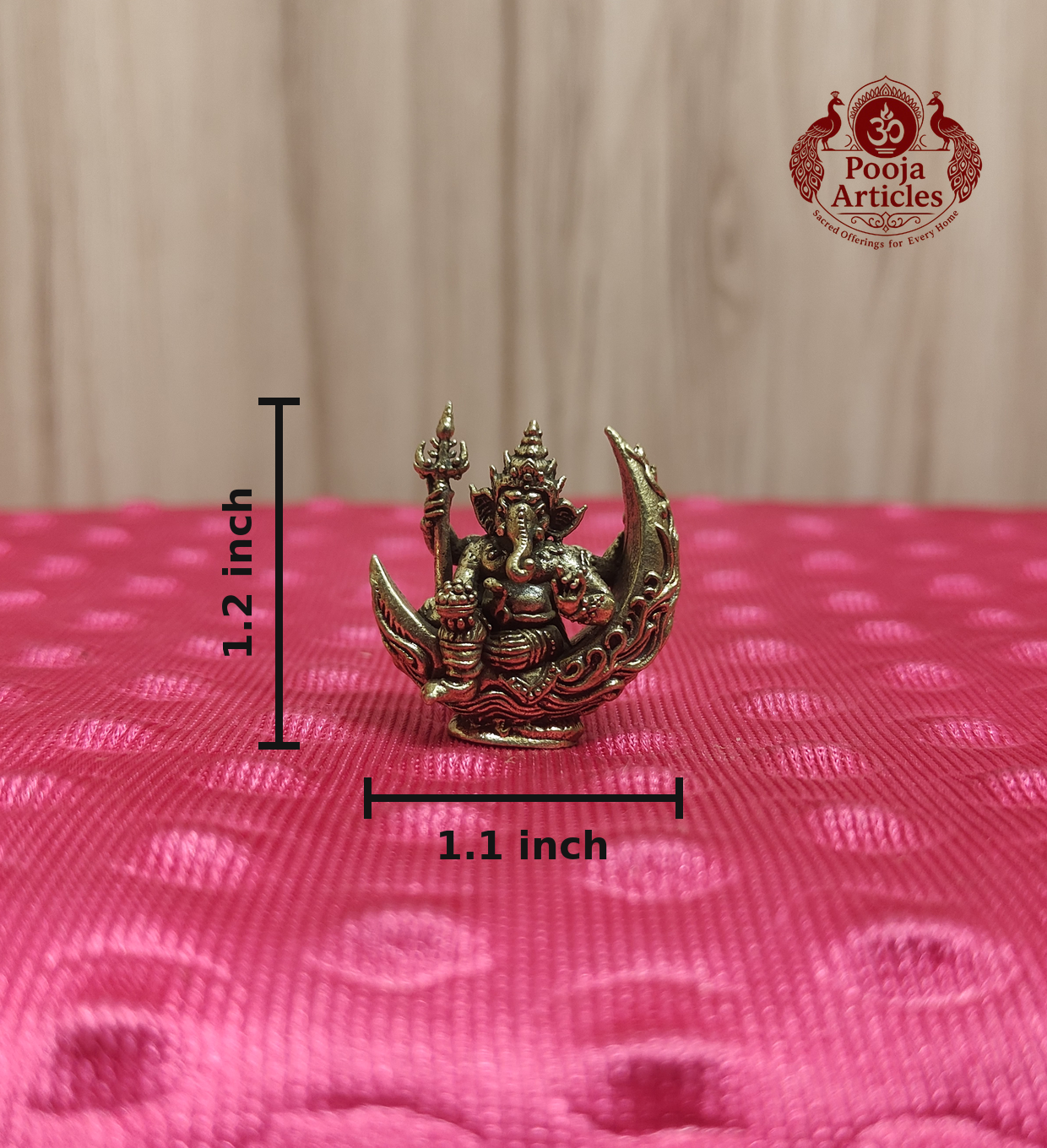 Miniature Brass Chandrama Ganesha Statue 1.2 Inch - Front close-up held in hand