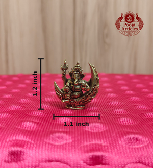 Miniature Brass Chandrama Ganesha Statue 1.2 Inch - Front close-up held in hand