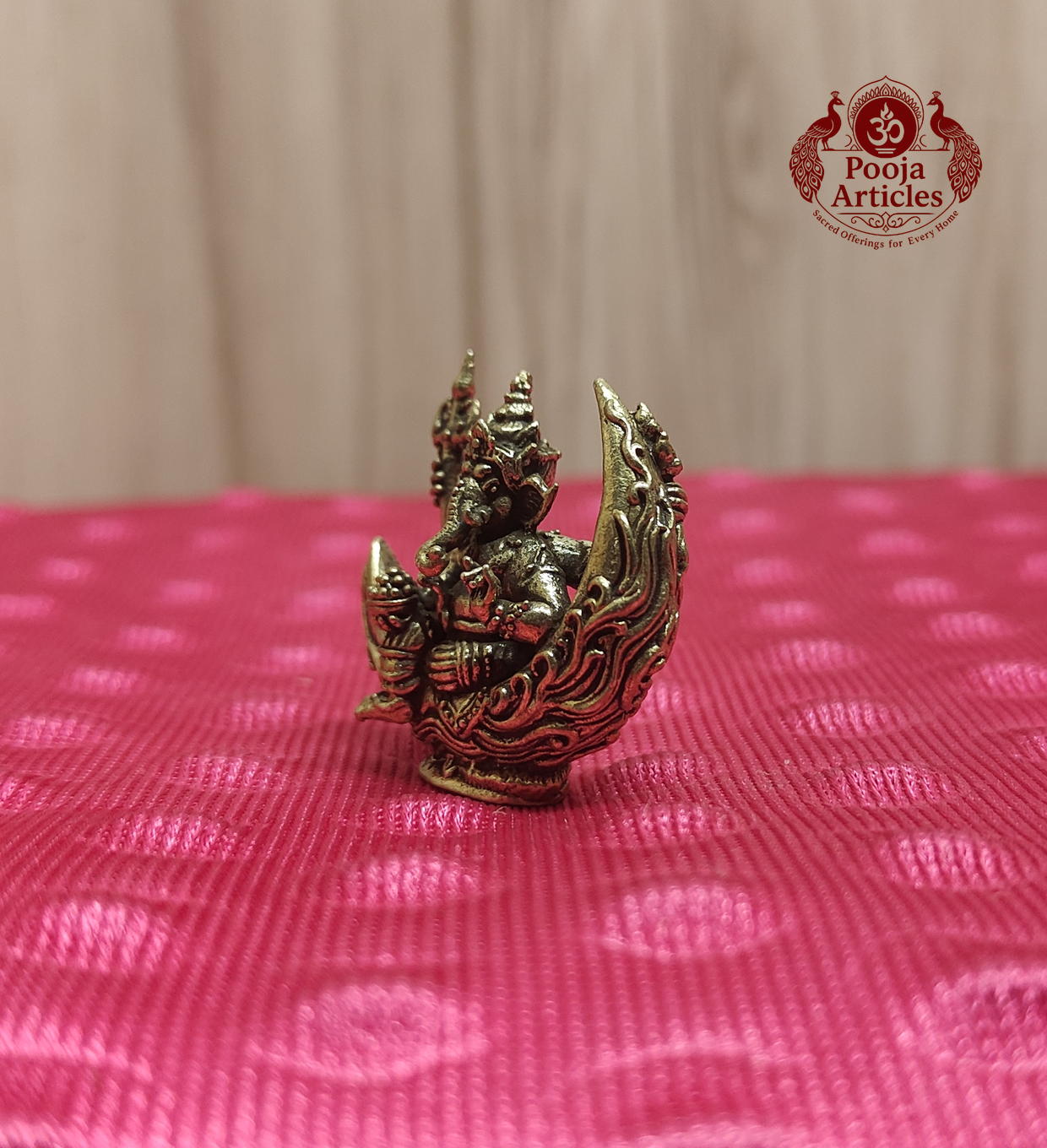 Miniature Brass Chandrama Ganesha Statue 1.2 Inch - Front view with size annotations