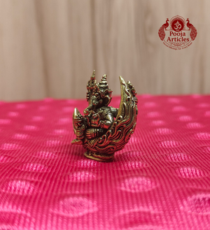 Miniature Brass Chandrama Ganesha Statue 1.2 Inch - Front view with size annotations
