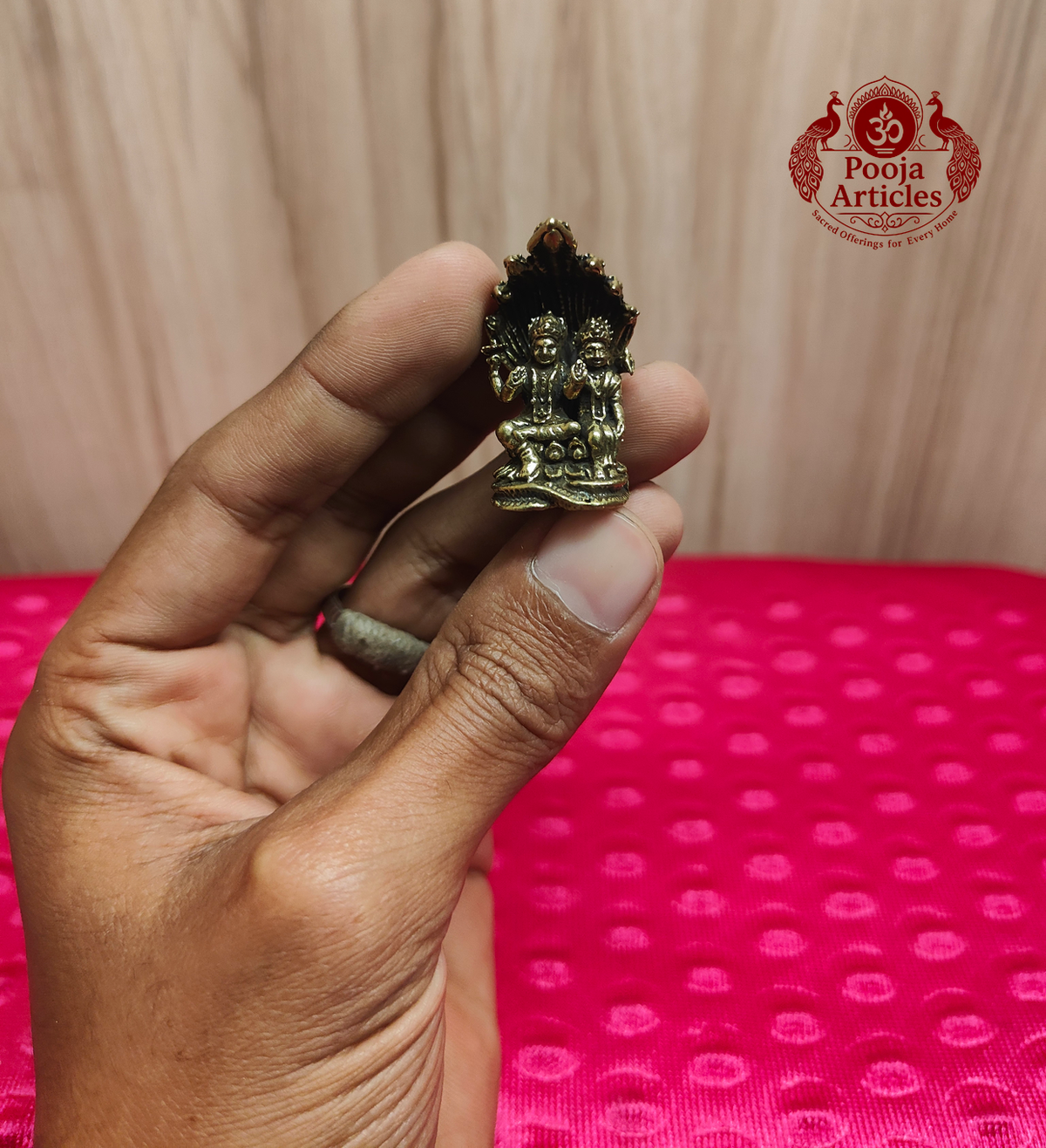 Miniature Brass Lakshmi Vishnu Idol With Sheshnag 1.7 Inch