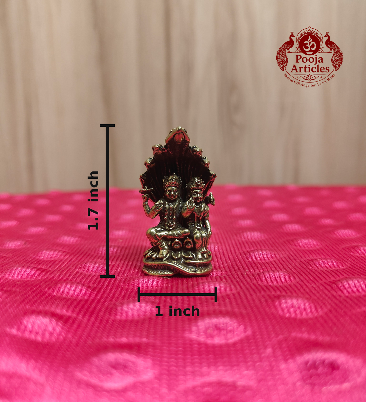 Miniature Brass Lakshmi Vishnu Idol With Sheshnag 1.7 Inch