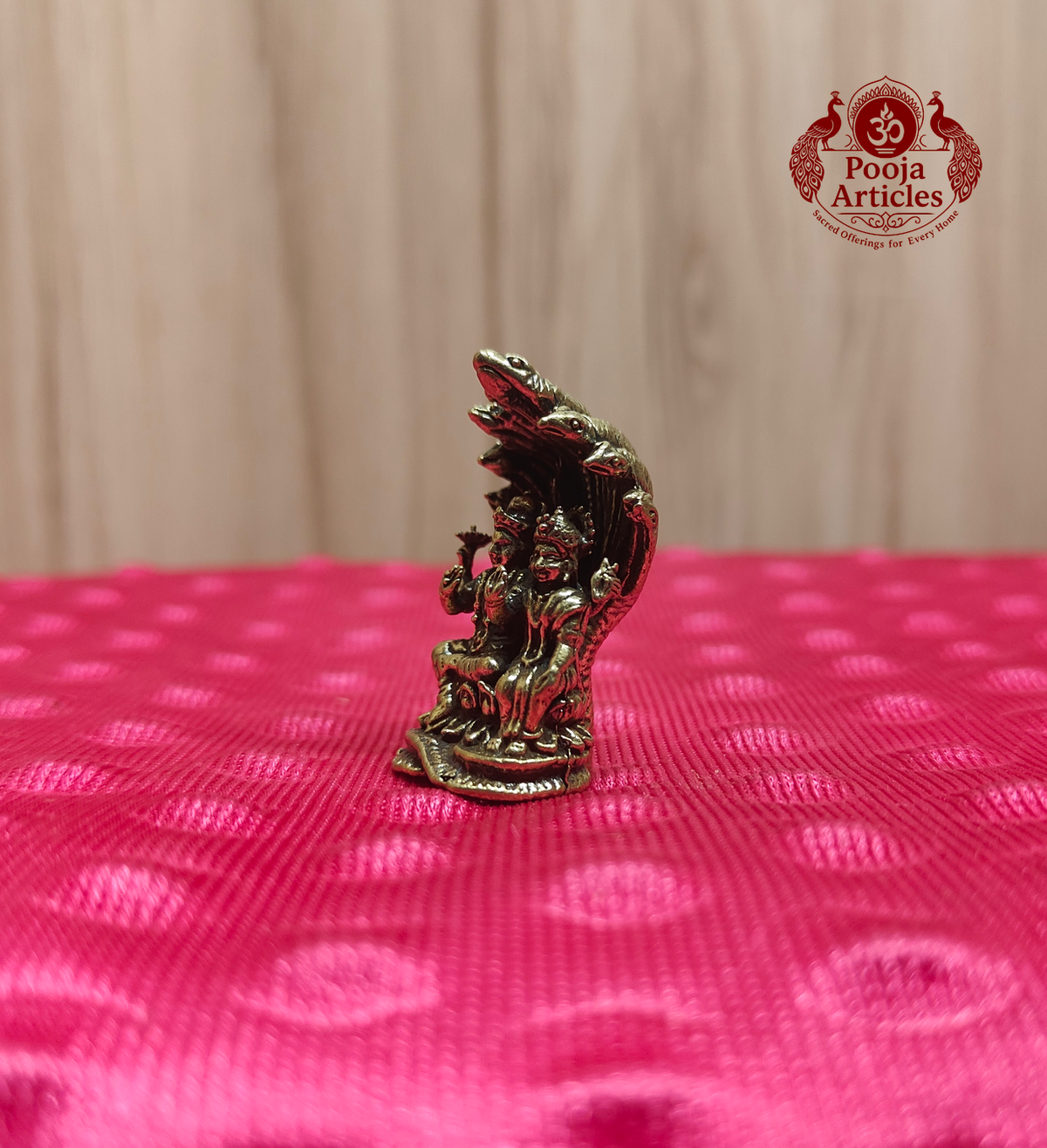 Miniature Brass Lakshmi Vishnu Idol With Sheshnag 1.7 Inch