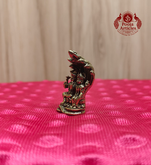 Miniature Brass Lakshmi Vishnu Idol With Sheshnag 1.7 Inch
