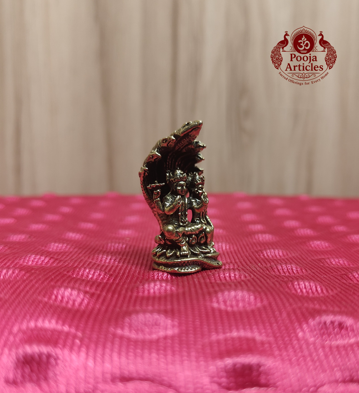 Miniature Brass Lakshmi Vishnu Idol With Sheshnag 1.7 Inch